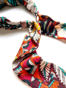 Tropical Effortless Scarf Headband | Tropical Floral Print | Crepe Chiffon | Mango Tropics and Jade Tropics | Luxury Headband Scarf-Headband-Bardot Bow Gallery-Mango Tropics-Bardot Bow Gallery