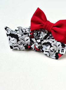 Mickey and Minnie Knot Scrunchie | Disney Bound | Magic Kingdom Hair Accessories | Hand Tied-knot scrunchie-Bardot Bow Gallery-Black and White Minnie-Bardot Bow Gallery