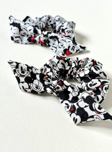 Mickey and Minnie Knot Scrunchie | Disney Bound | Magic Kingdom Hair Accessories | Hand Tied-knot scrunchie-Bardot Bow Gallery-Black and White Mickey-Bardot Bow Gallery