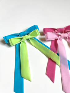 Malibu Brights Collection | Standard Velvet Long Bow | Bow Clip, Barrette, Hair Tie | Barbie Inspired | Made to Order-Hair Bow-Bardot Bow Gallery-Malibu Pink-Bardot Bow Gallery