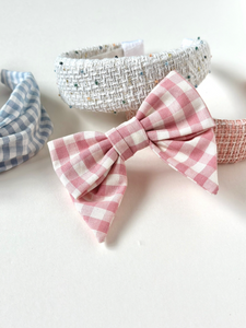 Pink Gingham Bow | Layered Bow Barrette | Barbie Collection | Handmade Fabric Bow-Hair Bow-Bardot Bow Gallery-Large Barrette-Bardot Bow Gallery
