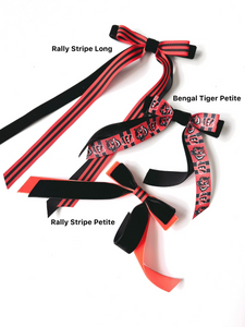 Bengals Bows | Black and Orange Bows | Cincinnati Bengals Hair Bow Accessories-Bardot Bow Gallery-Rally Stripe Long-Large Barrette-Bardot Bow Gallery