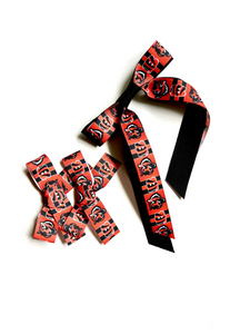 Bengals Bows | Black and Orange Bows | Cincinnati Bengals Inspired Hair Bows-Bardot Bow Gallery-Rally Stripe Long-Large Barrette-Bardot Bow Gallery