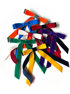 Private School Velvet Long Bow Series | Local High School Edition | Hair Tie, Barrette or Clip | Several Colors-Hair Bow-Bardot Bow Gallery-Mercy McAuley-Large Barrette-Bardot Bow Gallery