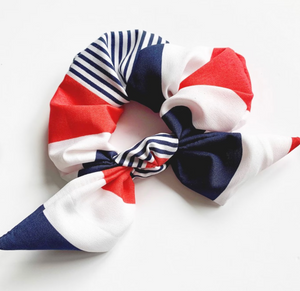 Red, White & Blue Stripe Knot Scrunchie | Pop Series | Bow Scrunchie | Nautical Print | Hand Tied-knot scrunchie-Bardot Bow Gallery-Bardot Bow Gallery