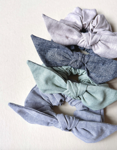 Chambray Cotton Knot Scrunchie | Summer Accessories | Oversize Knot Scrunchie | Sold Separately-knot scrunchie-Bardot Bow Gallery-Indigo-Bardot Bow Gallery