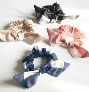 Gingham Petite Knot Scrunchie | Linen Blend | Bow Scrunchie | Multiple colors-knot scrunchie-Bardot Bow Gallery-Black-Bardot Bow Gallery