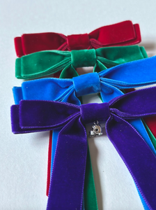 School Girl Velvet Long Bow | Local High School Edition | Hair Tie, Barrette or Clip | Several Colors | Sold individually | Gift for Her-Hair Bow-Bardot Bow Gallery-Green Saints-Football Hemlet Charm-Alligator Clip-Bardot Bow Gallery