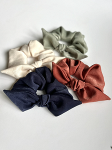 Soft Sueded Satin Knot Scrunchie | Multiple Colors | Shiny Soft | Oversize Knot Scrunchie | Solid Colors | Luxury Designer Hair Accessories | Handmade in USA-knot scrunchie-Bardot Bow Gallery-Cream-Bardot Bow Gallery