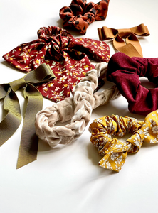 Soft Fall Floral Bow Scrunchies | Hunter Floral | Rusty Vines | Easy to Style | 3-in-1 Multi-Use Accessory | Handmade and Tied in USA | Luxury Designer Hair Accessories for Women | Gift For Her-scrunchie-Bardot Bow Gallery-Hunter Floral-Bow Scrunchie-Bardot Bow Gallery