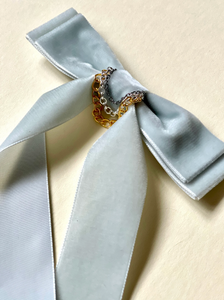 Mixed Metals Velvet Long Bow | Petite Oversize Velvet Bow | Luxe Link | Luxury Designer Hair Accessories | Made to Order-Hair Bow-Bardot Bow Gallery-Black-Hair Tie-Bardot Bow Gallery