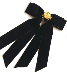 Luxe Link Petite Oversize Velvet Bow | Bow with Tails | Luxury Designer Hair Accessories | Made to Order-Hair Bow-Bardot Bow Gallery-Black-Hair Tie-Bardot Bow Gallery