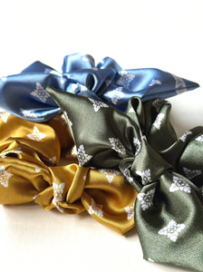 Retro Medallion Collection | Satin Scrunchies | Multiple Styles | Multiple Colors | Floofy Oversize Scrunchie | Knot Scrunchie | Silky Satin Hair Accessories | Luxury Small Designer | Handmade in USA-scrunchies-Bardot Bow Gallery-Fir-Knot Scrunchie-Bardot Bow Gallery