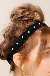 Black Crepe Pearl Braided Headband | Vogue's Beauty Edit | Soft Headband-Headband-Bardot Bow Gallery-Bardot Bow Gallery