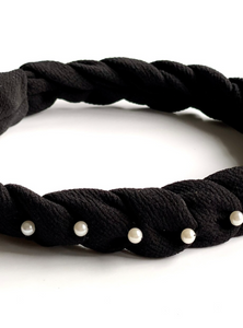 Black Crepe Pearl Braided Headband | Vogue's Beauty Edit | Soft Headband-Headband-Bardot Bow Gallery-Bardot Bow Gallery