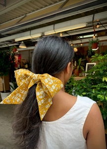 Liberty London Bow Scrunchies | Easy to Style | Luxury Designer Hair Accessories | Hand Tied and Made to Order-Bow Scrunchie-Bardot Bow Gallery-Honey Floral-Bardot Bow Gallery