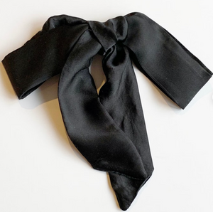 Silk Bow Barrette | Silk Series | Bow Barrette with Tails | Luxury Designer Hair Accessories | Hand Tied and Made to Order-Hair Bow-Bardot Bow Gallery-Black-Medium Barrette-Bardot Bow Gallery