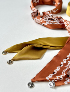 Medallion Effortless Scarf Headband | Upcycled Series | Silky Satin Hard Headband | Easy to Style | Designer Headband-Headband-Bardot Bow Gallery-Copper Paisley-Bardot Bow Gallery