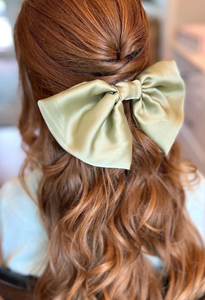 Satin Statement Bow | Oversize Bow Barrette | Multiple Colors | Luxury Designer Hair Accessories | Handmade in USA-Hair Bow-Bardot Bow Gallery-Sage-Medium Barrette-Bardot Bow Gallery