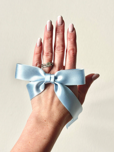 Stella Silk Satin Long Bow | 100% Silk Satin | Something Blue | Bow Clips | Luxury Designer Hair Piece | Made to Order-Hair Bow-Bardot Bow Gallery-Blue-Bardot Bow Gallery