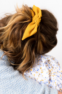Crepe Oversize Knot Scrunchie | Bow Scrunchie | Multiple Colors | Hand Tied-scrunchie-Bardot Bow Gallery-Goldenrod Yellow-Bardot Bow Gallery