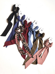Crinkle Scarf Scrunchie | Bow Scrunchie | Pony Scarf | 3-in-1 | Multi-Use Accessory | Luxury Designer Hair Accessories-scarf scrunchie-Bardot Bow Gallery-Black-Bardot Bow Gallery