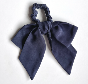 Soft Sueded Satin Bow Scrunchies | Solid Colors | Easy to Style | Handmade and Tied in USA | Multiple Colors | Luxury Designer Hair Accessories for Women | Gift For Her-Bow Scrunchie-Bardot Bow Gallery-Stargazing Navy-Bardot Bow Gallery