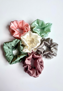 Ruffle Silk Series Scrunchie | Multiple Colors | Unique Design | Handmade | Luxury Designer Hair Accessories | Handmade in USA-scrunchie-Bardot Bow Gallery-Rose Quartz-Bardot Bow Gallery