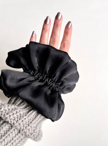 Ruffle Silk Series Scrunchie | Multiple Colors | Unique Design | Handmade | Luxury Designer Hair Accessories | Handmade in USA-scrunchie-Bardot Bow Gallery-Black-Bardot Bow Gallery