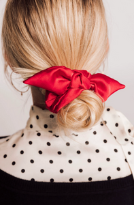 Silk Series Knot Scrunchie | Silky Chiffon | Sleeping Silk Scrunchie | Luxury Designer Hair Accessories | Hand Tied-knot scrunchie-Bardot Bow Gallery-Ruby-Bardot Bow Gallery