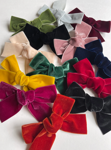 Wide Velvet Bitty Babes Bow | Pigtail Pair | Baby Headband | Large Toddler Bows | Bow Clips or Headband | Multiple Colors | Hand Tied and Hand Made in USA-Hair Bow-Bardot Bow Gallery-Pigtail set of 2-Black-Bardot Bow Gallery