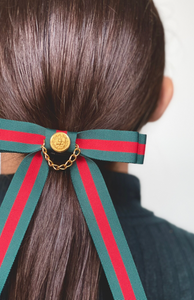 Holiday Vintage Luxe Link Bow | Grosgrain Bow with Tails | Luxury Designer Hair Clip, Barrette, Brooch | Made to Order-Hair Bow-Bardot Bow Gallery-Hair Tie-Bardot Bow Gallery