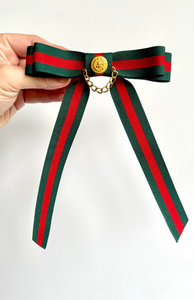 Holiday Vintage Luxe Link Bow | Grosgrain Bow with Tails | Luxury Designer Hair Clip, Barrette, Brooch | Made to Order-Hair Bow-Bardot Bow Gallery-Hair Tie-Bardot Bow Gallery