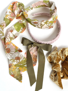 Retro Florals Effortless Scarf Headband | 100% Silk Chiffon | Easy to Style | Luxury Designer Headband | Made to Order-Headband-Bardot Bow Gallery-Veri Peri-Bardot Bow Gallery