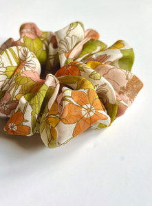 70’s Boho Blooms Floofy Scrunchie | 100% Silk Chiffon | Spring Florals | Jumbo Oversize Scrunchie-scrunchies-Bardot Bow Gallery-Veri Peri-Bardot Bow Gallery