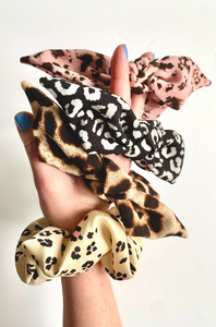 Cat Print Collection Knot Scrunchie | Crepe Series | Cheetah and Leopard | Oversize Bow Knot Scrunchie | Multiple Patterns | Luxury Designer Hair Accessories | Handmade in USA-scrunchie-Bardot Bow Gallery-Mauve Leopard-Bardot Bow Gallery