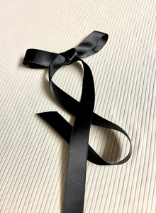 Hand-Tied Satin Long Bow with Tails | Bow Clip or Barrette | Luxury Designer Hair Accessories | Made to Order-Hair Bow-Bardot Bow Gallery-Black-Skinny Barrette-Bardot Bow Gallery