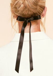 Hand-Tied Satin Long Bow with Tails | Bow Clip or Barrette | Luxury Designer Hair Accessories | Made to Order-Hair Bow-Bardot Bow Gallery-Black-Skinny Barrette-Bardot Bow Gallery