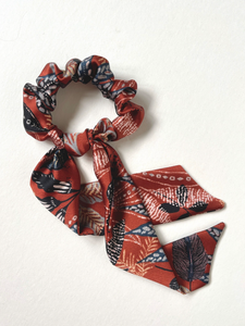 Petite Scarf Scrunchie | Silky Fall Patterns | Low Pony Scarf | 3-in-1 | Multi-Use Accessory | Sophisticated Luxury Scrunchie-scarf scrunchie-Bardot Bow Gallery-India Ink-Bardot Bow Gallery