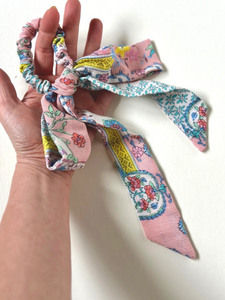 Pastel Patchwork Long Skinny Bow Bow Scrunchie | Easy to Style | Luxury Designer Hair Accessories | Hand Tied and Made to Order-Bow Scrunchie-Bardot Bow Gallery-Bardot Bow Gallery