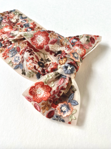 Autumn Boho Embroidered Bow | Modern Bohemian | Oversize Bow Barrette | Hand Tied and Made to Order-Hair Bow-Bardot Bow Gallery-Medium Barrette-Bardot Bow Gallery