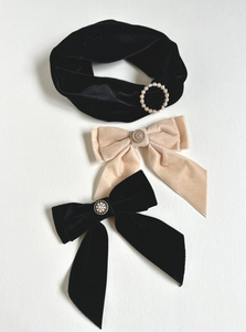 Velour Vintage Pearl Turban | Soft Headband | Multiple Colors | Luxury Designer Hair Accessories | Made to Order-Headband-Bardot Bow Gallery-Black-Bardot Bow Gallery