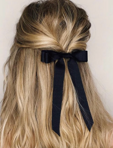 Grosgrain Standard Long Bow | Upscale Bows for Women | Bow with Tails | Luxury Designer Hair Bows | Made to Order-Hair Bow-Bardot Bow Gallery-Black-Hair Tie-Bardot Bow Gallery