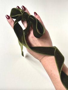 Effortless Hand Tied Silk Velvet Bow | Double Sided Silk Velvet Ribbon | Luxury Designer Hair Piece | Hand Tied to Order-Hair Accessories-Bardot Bow Gallery-Olive-Medium Alligator Clip-Bardot Bow Gallery