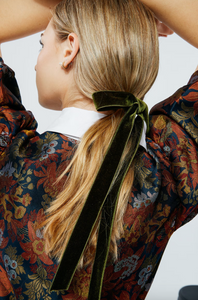 Effortless Hand Tied Silk Velvet Bow | Double Sided Silk Velvet Ribbon | Luxury Designer Hair Piece | Hand Tied to Order-Hair Accessories-Bardot Bow Gallery-Olive-Medium Barrette-Bardot Bow Gallery