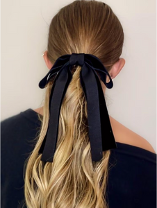 The SoHo Bow | The Fall Collection | Silk Velvet Grosgrain Bow | Upscale Women's Bow | Custom Fastener | Double Faced Silk Velvet-Bardot Bow Gallery-Black-Hair Tie-Bardot Bow Gallery