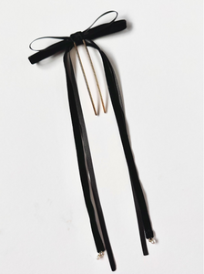 The Park Avenue Bow | Satin Velvet Skinny Long Bow Series | Luxury Bow | U Bar Fastener-Bardot Bow Gallery-Small Alligator Clip-Bardot Bow Gallery