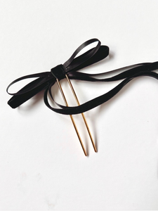 The Park Avenue Bow | Satin Velvet Skinny Long Bow Series | Luxury Bow | U Bar Fastener-Bardot Bow Gallery-Small Alligator Clip-Bardot Bow Gallery