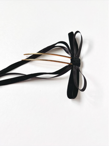 The Park Avenue Bow | Satin Velvet Skinny Long Bow Series | Luxury Bow | U Bar Fastener-Bardot Bow Gallery-Small Alligator Clip-Bardot Bow Gallery