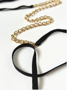 Mercer Link Choker Necklace | Gold Plated Chain Choker with Ribbon Tails | Soft Grosgrain Bow | Chain Link Hoops | Gifts for Her-Bardot Bow Gallery-Bardot Bow Gallery